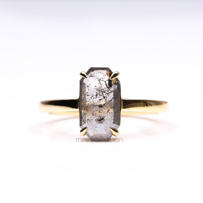 Emerald Cut Salt And Pepper Diamond Ring