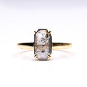 Emerald Cut Salt And Pepper Diamond Ring - Minimal Carbon