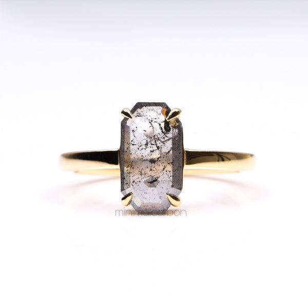 Emerald Cut Salt And Pepper Diamond Ring - Minimal Carbon