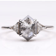 Hexagon Salt And Pepper Diamond Ring 