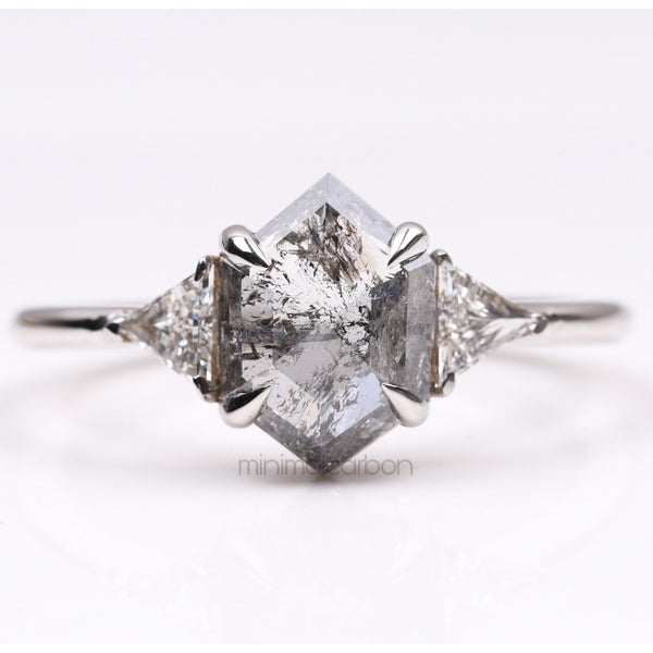Hexagon Salt And Pepper Diamond Ring - Minimal Carbon