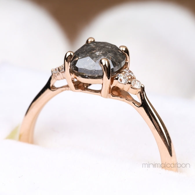 Oval Salt And Pepper Diamond Engagement Ring - Minimal Carbon