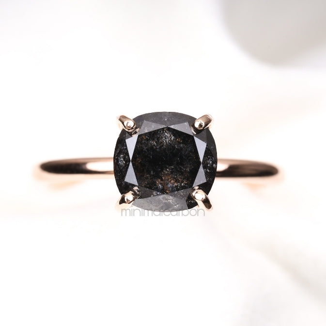 Cushion Solitaire Ring - Minimal Carbon
