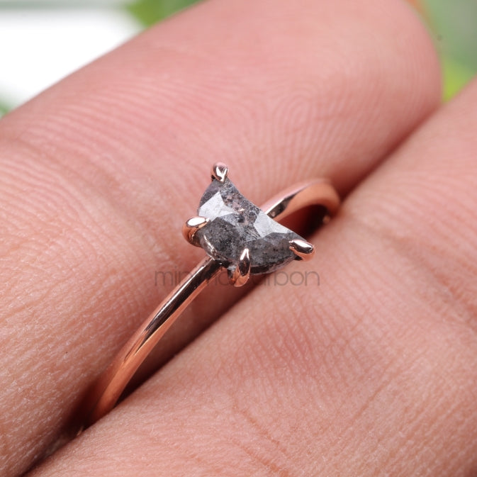Salt And Pepper Diamond Crescent Ring - Minimal Carbon