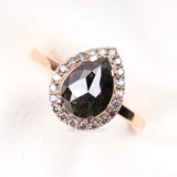 Halo Engagement Ring Pear Salt And Pepper Diamond Ring - Minimal Carbon