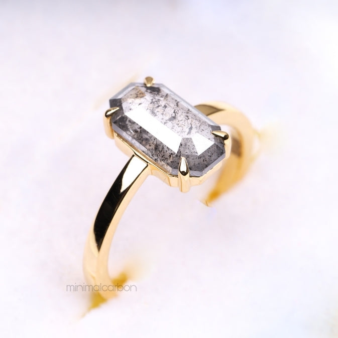 Emerald Cut Salt And Pepper Diamond Ring