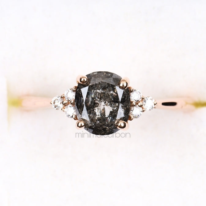 Oval Salt And Pepper Diamond Engagement Ring - Minimal Carbon