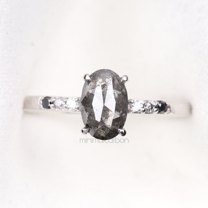 Oval Salt And Pepper Diamond Ring - Minimal Carbon
