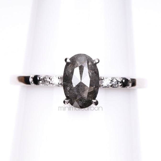 Oval Salt And Pepper Diamond Ring - Minimal Carbon