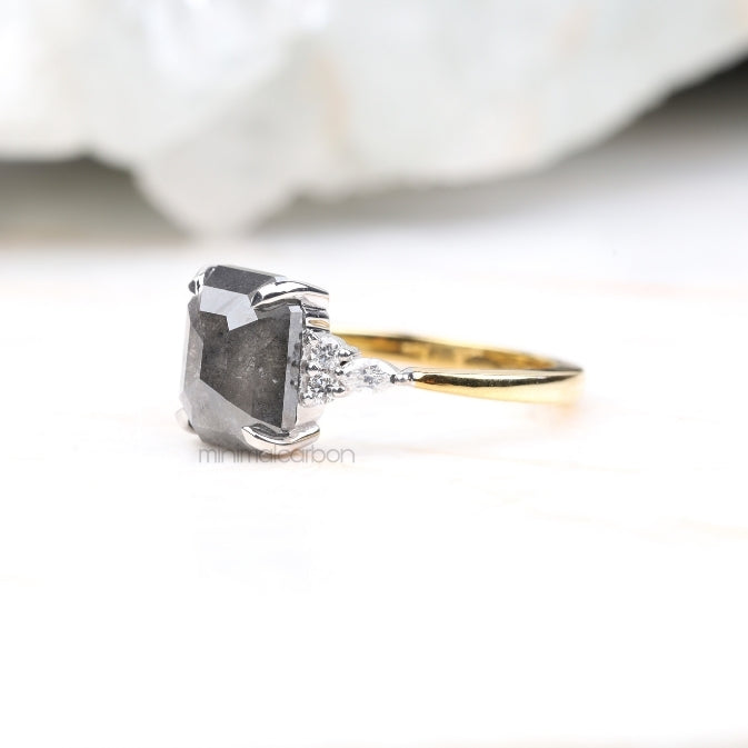 Emerald Cut Salt and Pepper Diamond Engagement Ring