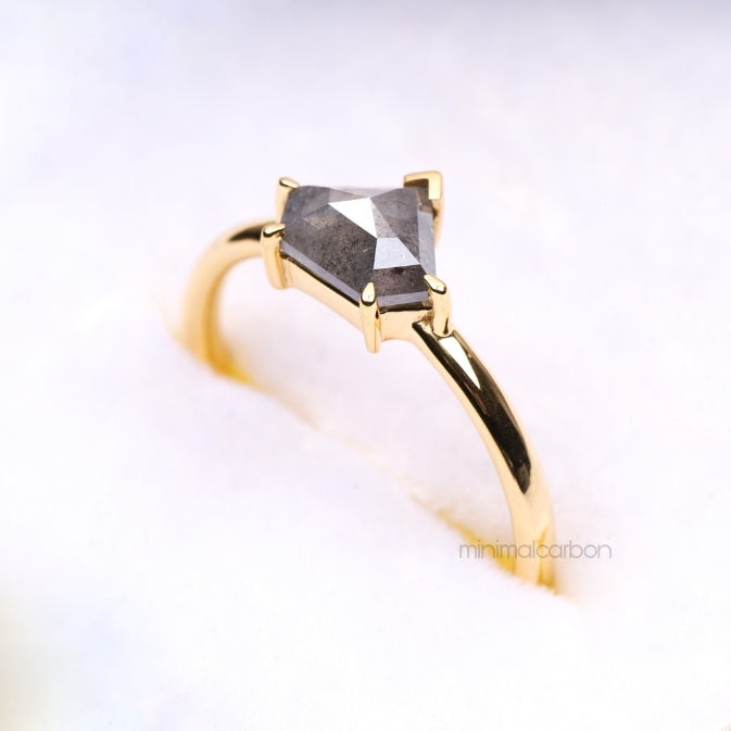 Greyish Pentagon Salt And Pepper Diamond Ring - Minimal Carbon