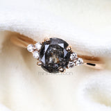 Oval Salt And Pepper Diamond Engagement Ring - Minimal Carbon