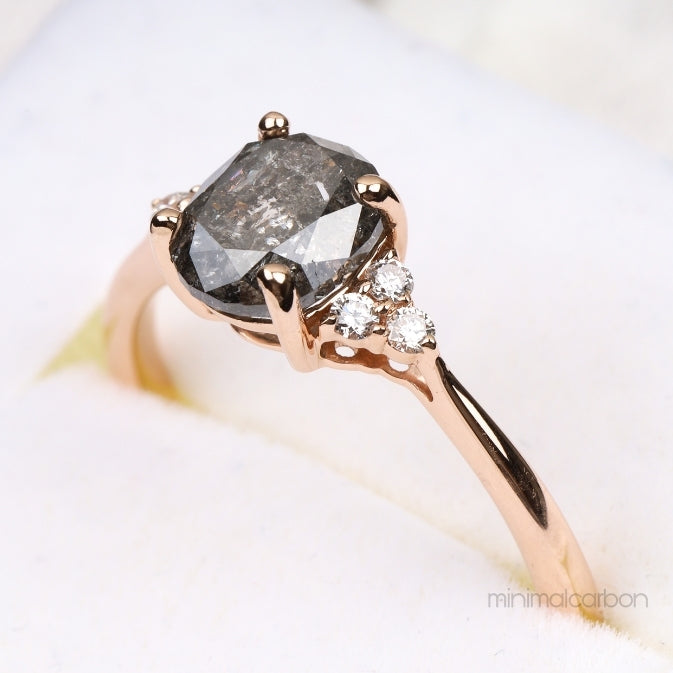 Oval Salt And Pepper Diamond Engagement Ring - Minimal Carbon