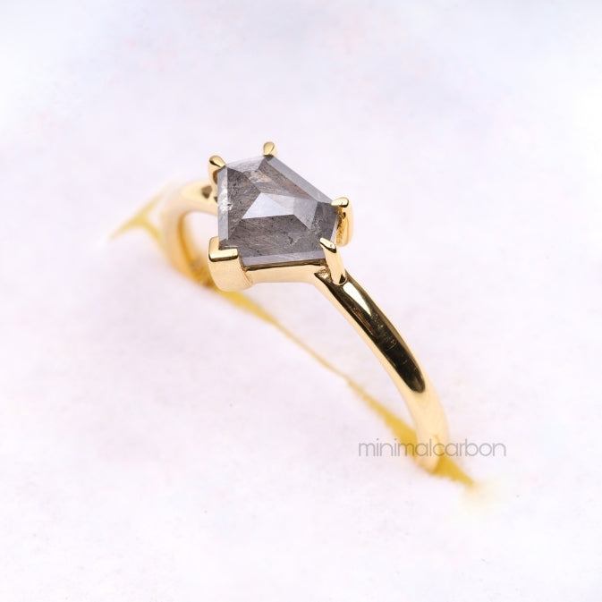 Greyish Pentagon Salt And Pepper Diamond Ring - Minimal Carbon