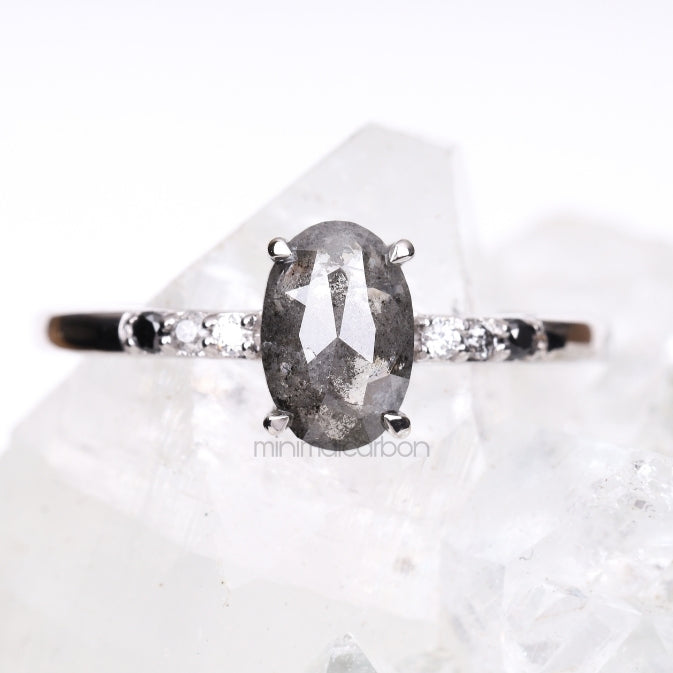 Oval Salt And Pepper Diamond Ring - Minimal Carbon
