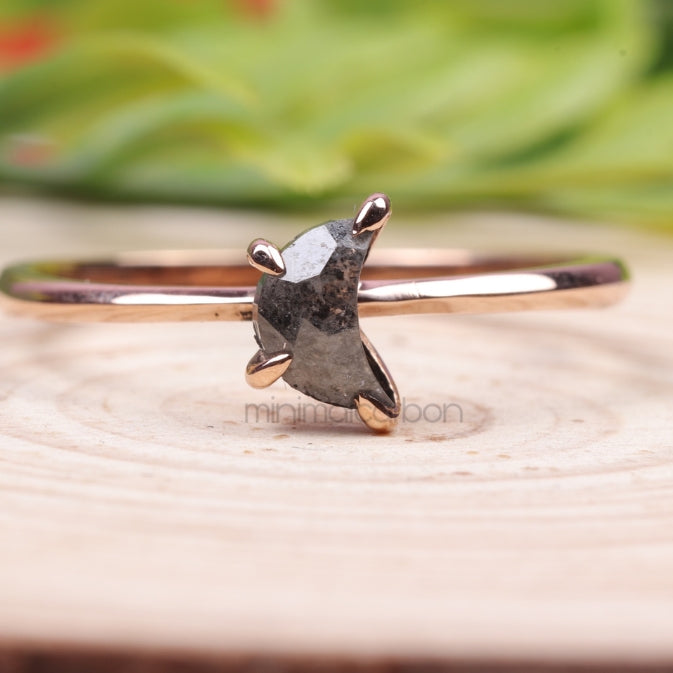 Salt And Pepper Diamond Crescent Ring - Minimal Carbon