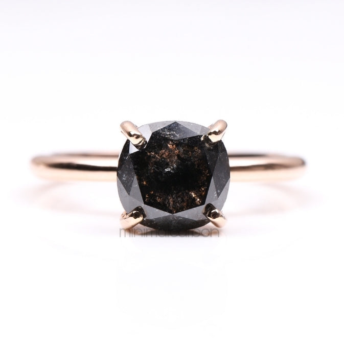 Cushion Solitaire Ring - Minimal Carbon