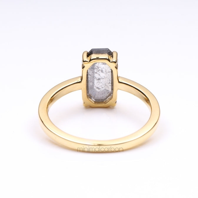Emerald Cut Salt And Pepper Diamond Ring - Minimal Carbon
