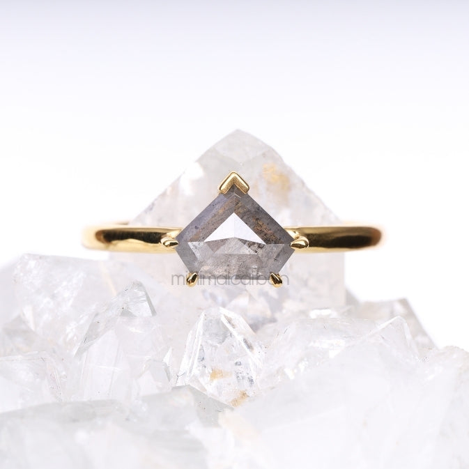 Greyish Pentagon Salt And Pepper Diamond Ring - Minimal Carbon