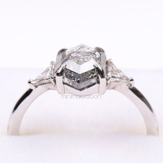 Hexagon Salt And Pepper Diamond Ring