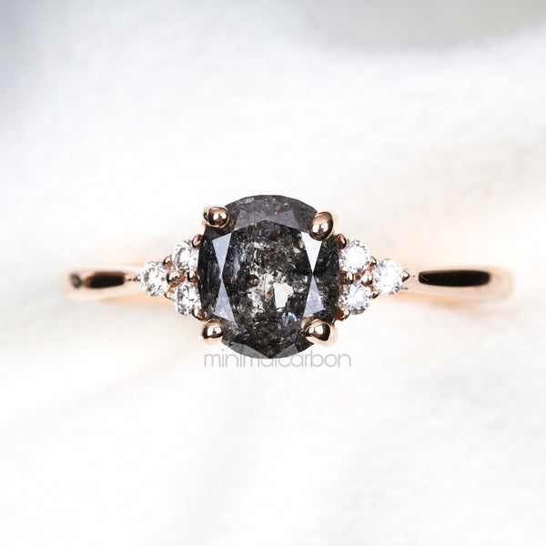 Oval Salt And Pepper Diamond Engagement Ring - Minimal Carbon