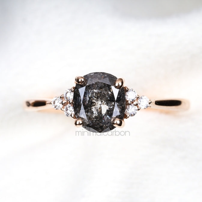 Oval Salt And Pepper Diamond Engagement Ring - Minimal Carbon