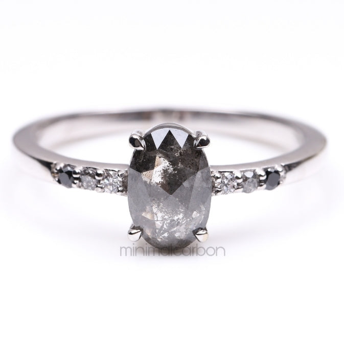 Oval Salt And Pepper Diamond Ring - Minimal Carbon