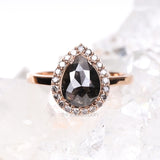 Halo Engagement Ring Pear Salt And Pepper Diamond Ring - Minimal Carbon