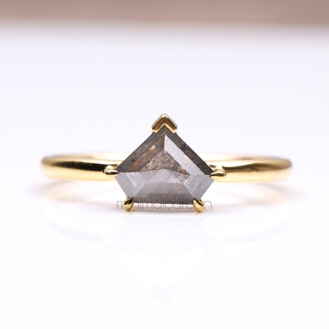 Greyish Pentagon Salt And Pepper Diamond Ring