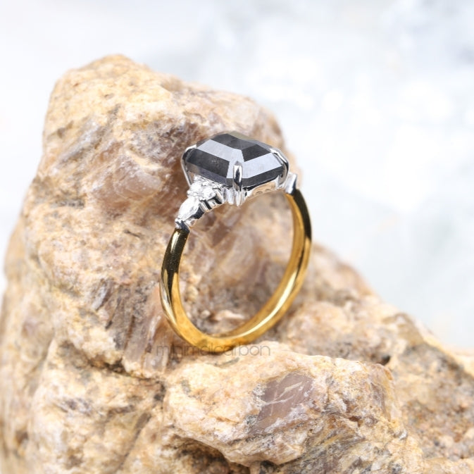 Emerald Cut Salt and Pepper Diamond Engagement Ring