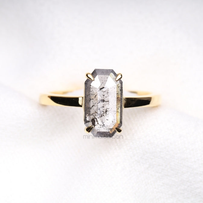 Emerald Cut Salt And Pepper Diamond Ring - Minimal Carbon