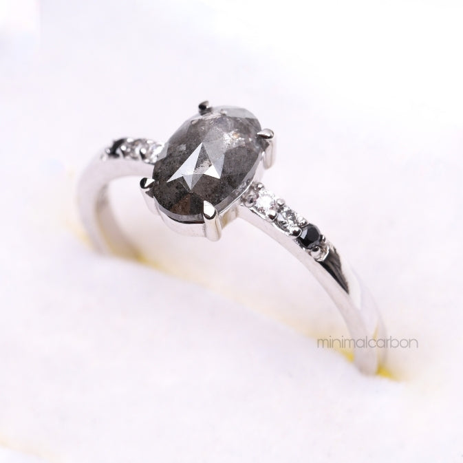 Oval Salt And Pepper Diamond Ring - Minimal Carbon