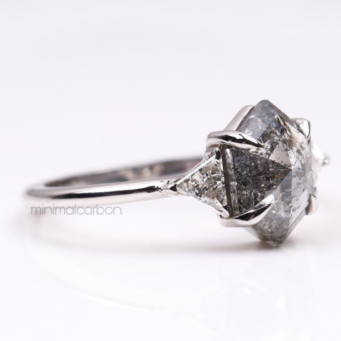 Hexagon Salt And Pepper Diamond Ring