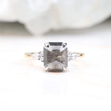 Emerald Cut Salt and Pepper Diamond Engagement Ring
