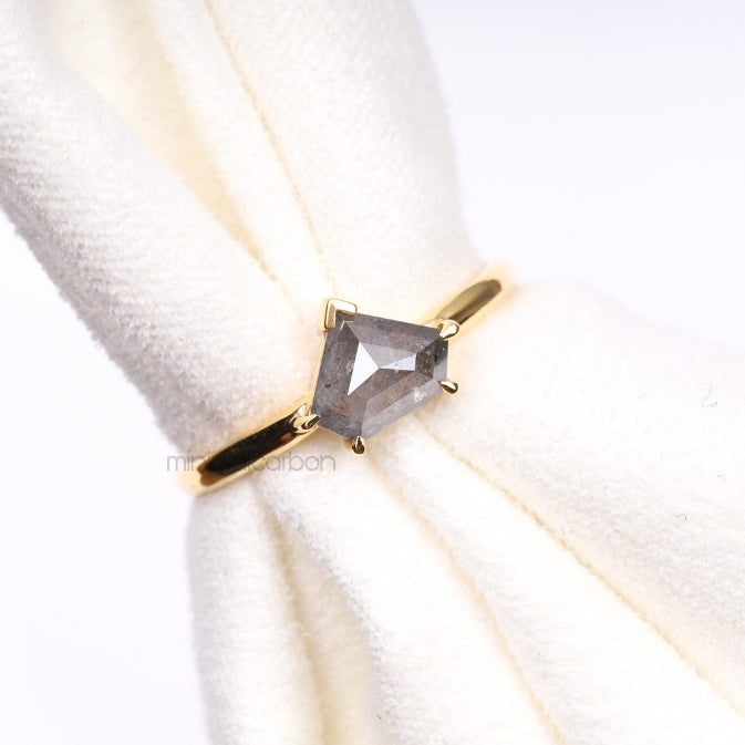 Greyish Pentagon Salt And Pepper Diamond Ring