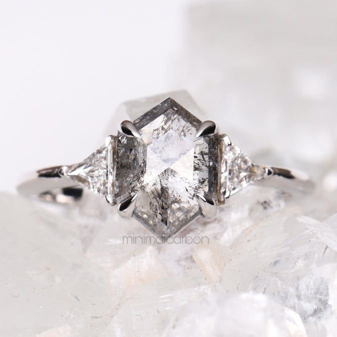 Hexagon Salt And Pepper Diamond Ring