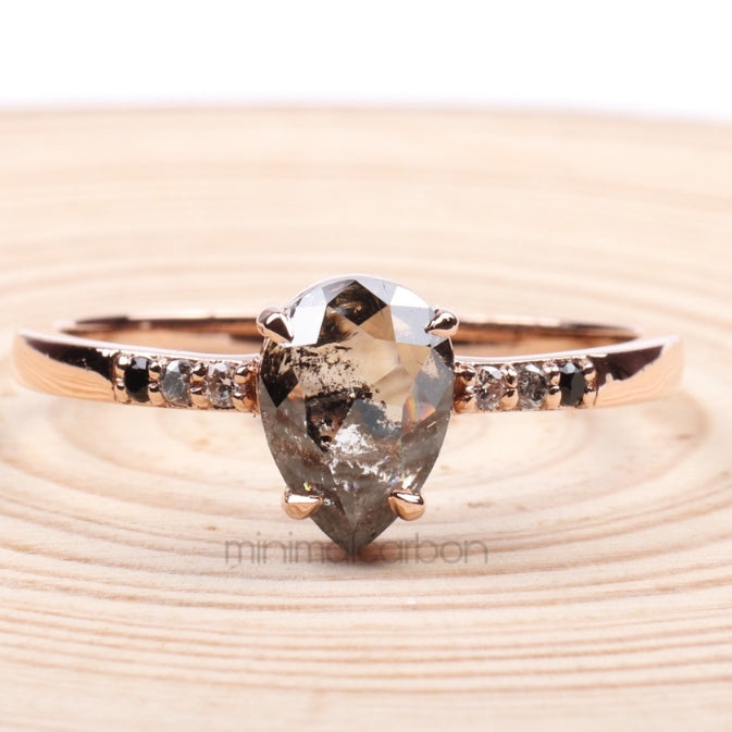Pear Salt And Pepper Diamond Ring Ombre Diamond Ring - Minimal Carbon