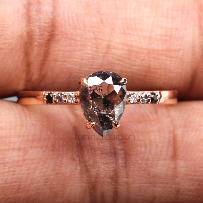Pear Salt And Pepper Diamond Ring Ombre Diamond Ring - Minimal Carbon