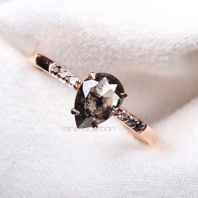 Pear Salt And Pepper Diamond Ring Ombre Diamond Ring - Minimal Carbon