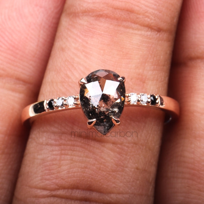 Pear Salt And Pepper Diamond Ring Ombre Diamond Ring - Minimal Carbon