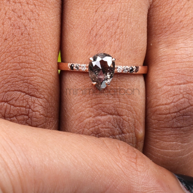 Pear Salt And Pepper Diamond Ring Ombre Diamond Ring - Minimal Carbon