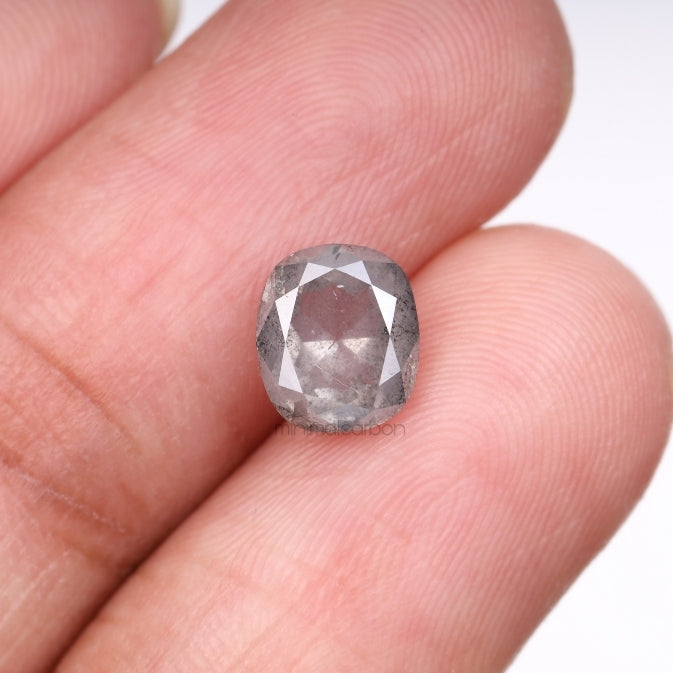 2.05 CT, 7.6 X 6.6 MM | Salt And Pepper Cushion Cut Diamond - Minimal Carbon