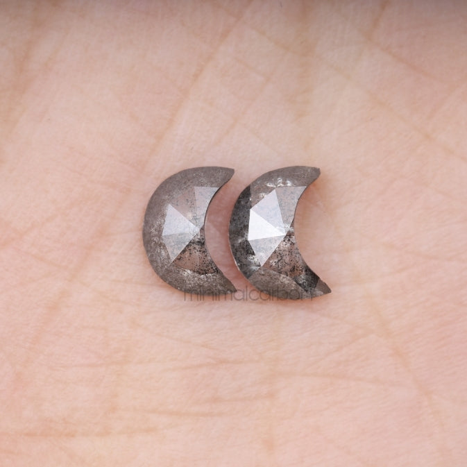 1.37 CT, 7.0 X 5.0 MM | Salt And Pepper Crescent Cut Diamond Pair - Minimal Carbon