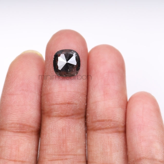 3.75 CT, 9.2 X 9.0 MM | Salt And Pepper Cushion Cut Diamond - Minimal Carbon