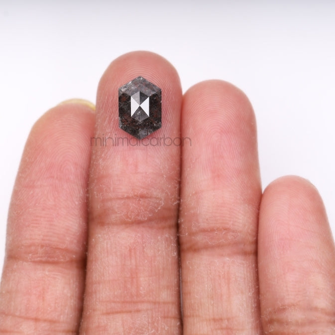 2.51 CT, 10.5 X 7.0 MM | Salt And Pepper Hexagon Cut Diamond - Minimal Carbon