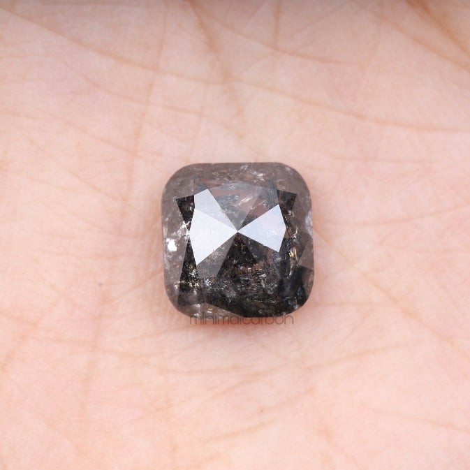 3.47 CT, 9.0 X 8.5 MM | Salt And Pepper Cushion Cut Diamond - Minimal Carbon