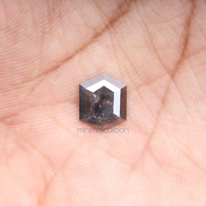 1.24 CT, 9.7 X 7.8 MM | Salt And Pepper Hexagon Cut Diamond - Minimal Carbon