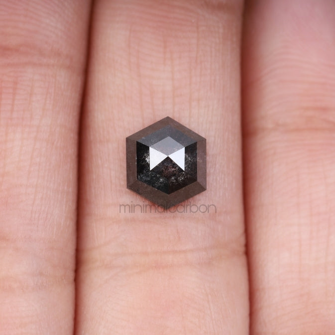 1.64 CT, 8.3 X 7.1 MM | Salt And Pepper Hexagon Cut Diamond - Minimal Carbon