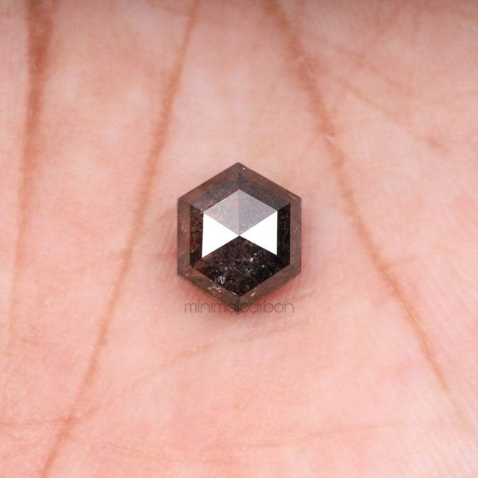 2.99 CT, 8.9 X 7.3 MM | Salt And Pepper Hexagon Cut Diamond - Minimal Carbon