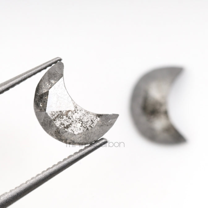 1.37 CT, 7.0 X 5.0 MM | Salt And Pepper Crescent Cut Diamond Pair - Minimal Carbon